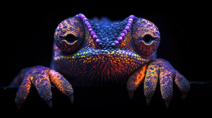 Obraz premium Chameleon portrait, vibrant colors, dark background, studio shot, wildlife photography