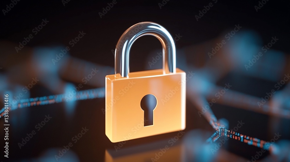 Poster padlock secures network in digital background. secure data for global business