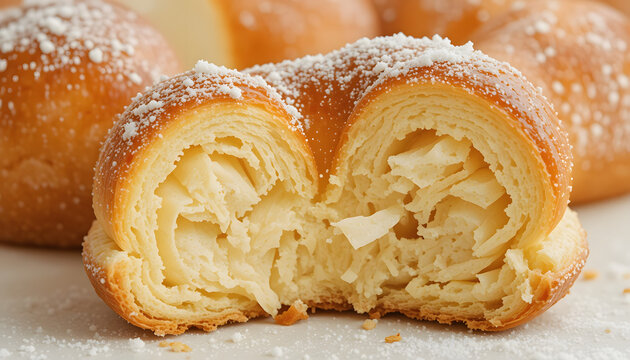 vanilla filling coux pastry close up isolated in white background