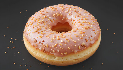White vanilla glazed donut with crunchy nut toppings isolated in black grey background