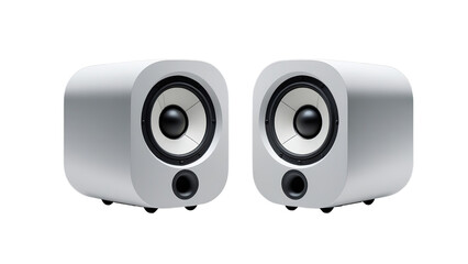 Obraz premium Stylish white speakers with a transparent background, featuring a modern design, perfect for any audio setup.