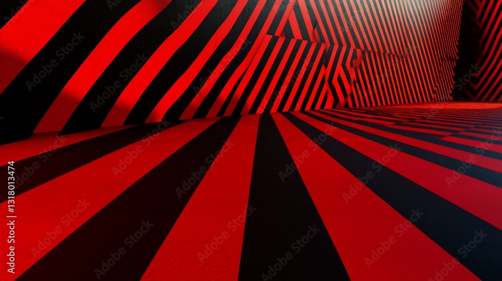 Poster abstract red and black striped geometric design: a 3d rendering of intersecting lines and shapes cre