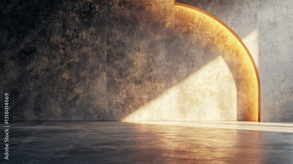 Poster modern room featuring a minimalistic design with a textured concrete wall and subtle lighting for in