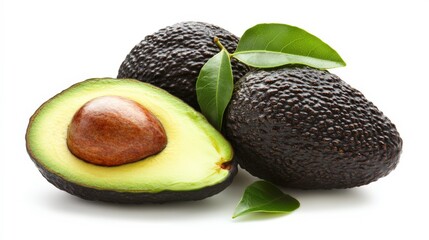 Ripe Avocado with Seed on White Background