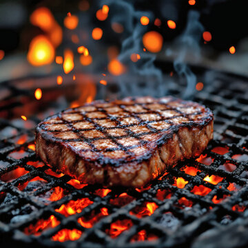 Sizzling Juicy Steak on Grill Perfectly Charred, Smoky, and Mouthwatering Culinary Art