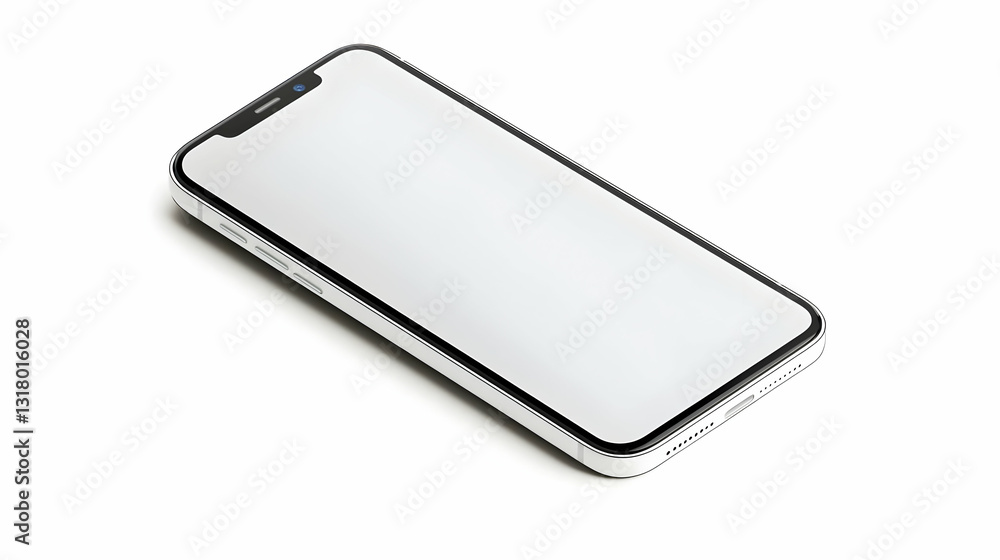 Poster modern white smartphone with blank screen isolated on white background with pixelated edges in minim