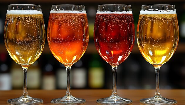 Four Craft Beers on Bar Top.