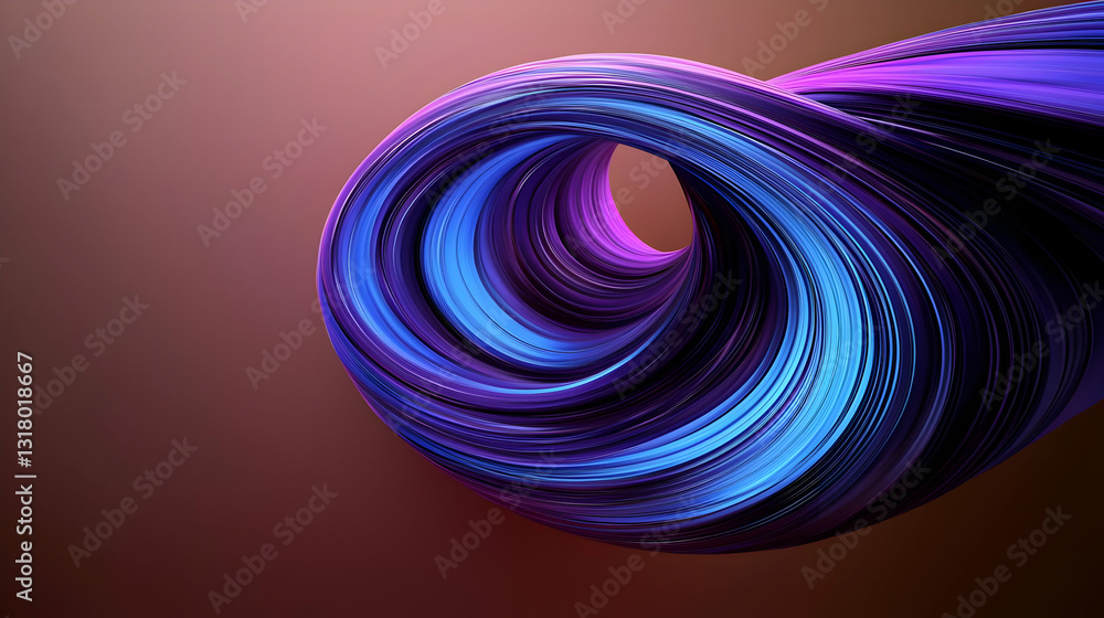 Poster a 3d rendered abstract purple and blue twisted shape with gradient color in a dark background