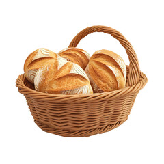 Basket of bread is shown on transparent background