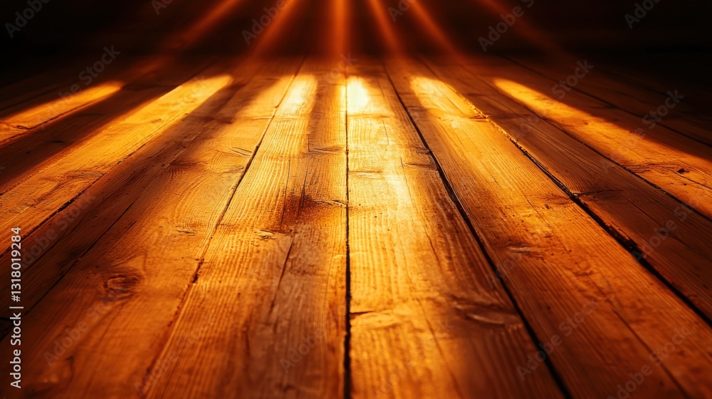 Poster warm light streaming through gaps in a rustic wooden floor creating a beautiful pattern and inviting