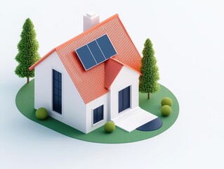 Isometric blueprint of a smart mansion with labeled spaces for automation systems and sustainable energy sources