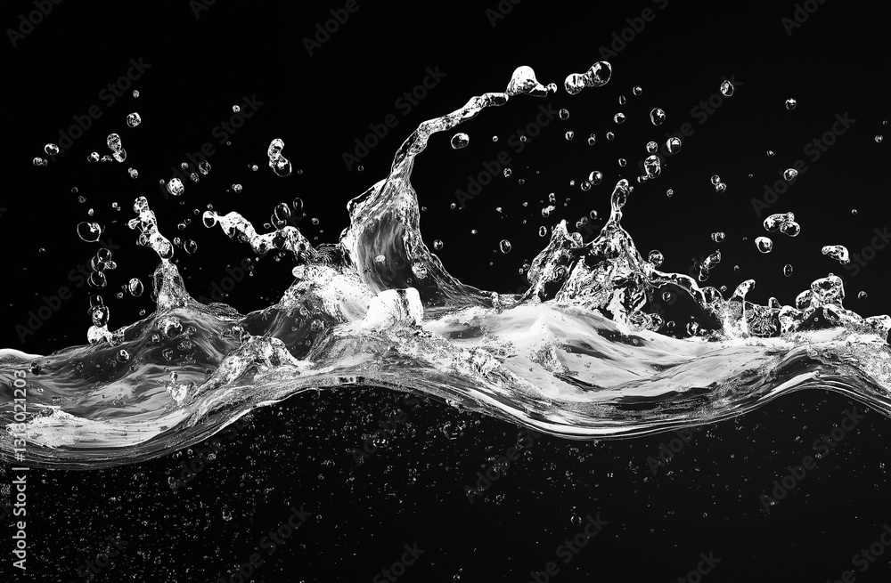 Aufkleber water splashing in slow motion on a black background, 3d rendering, vector illustration with a white