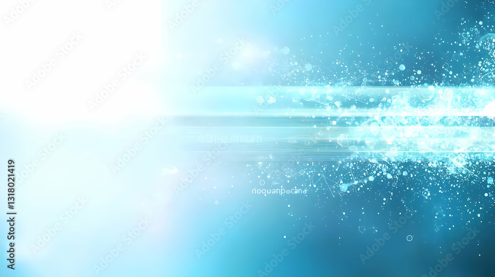 Poster abstract bright light and blue particles overlay on gradient background with flare effect and digita