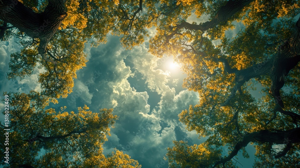 Aufkleber beautiful tree with sunlight filtering through its leaves creating a magical atmosphere in nature