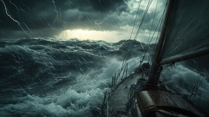 Obraz premium Sailing through a stormy sea