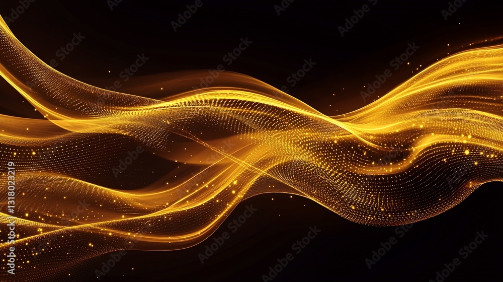 Poster abstract golden wave particle flow design: luxurious digital art background