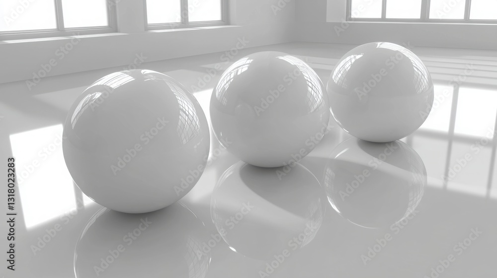 Poster three white eggs arranged neatly on a simple table in a brightly lit room creating a minimalistic ae