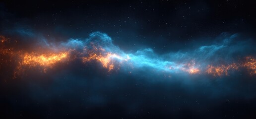 Fototapeta premium A blue beam of light on a black background, minimalist in style