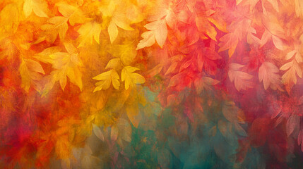 A vibrant blend of autumn leaves in warm hues of yellow, orange, and red, creating a striking backdrop with a soft, ethereal quality.