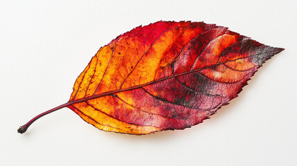 A vibrant leaf showcasing a gradient of red and orange hues, highlighting the beauty of autumn. Its intricate texture adds depth to the seasonal colors.