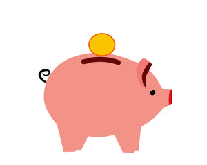pink piggy bank with a coin. Concept of saving money, financial growth, investment, banking, personal finance, budget planning, and economy