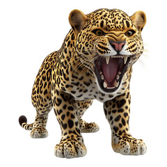 Obraz premium Fierce leopard snarling and showing its teeth against a pure transparent background perfect for wildlife or aggressive marketing visuals.