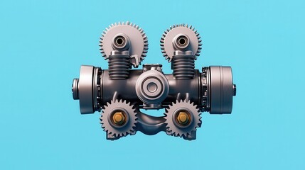 Naklejka premium Explodedview technical drawing of an internal combustion engine, with labeled pistons, crankshaft, and cylinder head