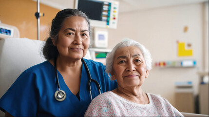portrait of a senior Native American woman and nurse