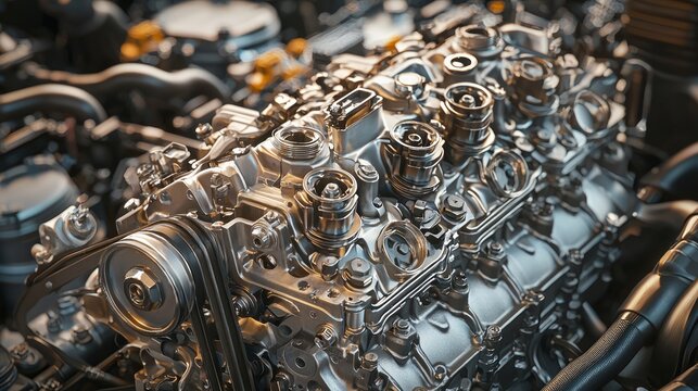 Detailed View of a Straight Six Engine Component with Precision Parts