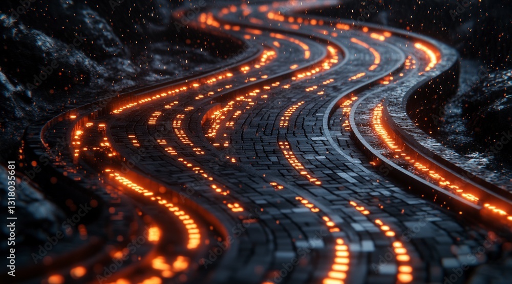 Poster glowing binary code highway abstract night cityscape
