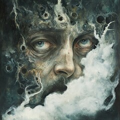 Surreal Face in Smoke: A Dark and Dreamlike Portrait