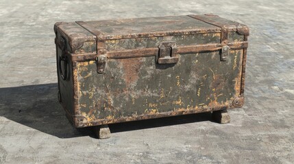 Vintage Metal Trunk with Welded Edges and Weathered Surface