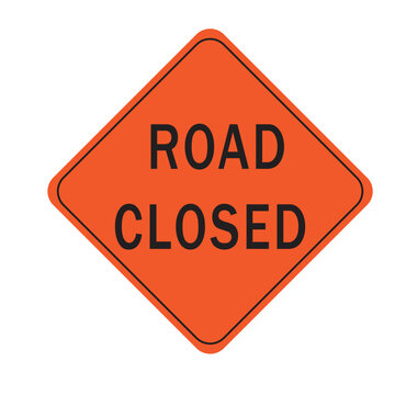 An image featuring a road closed sign on a white background, conveying the message of road unavailability to drivers