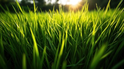 Obraz premium Lush green grass bathed in sunlight