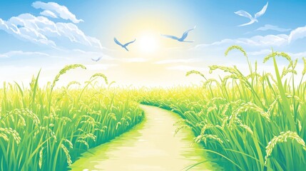 Sunny Rice Paddy Path