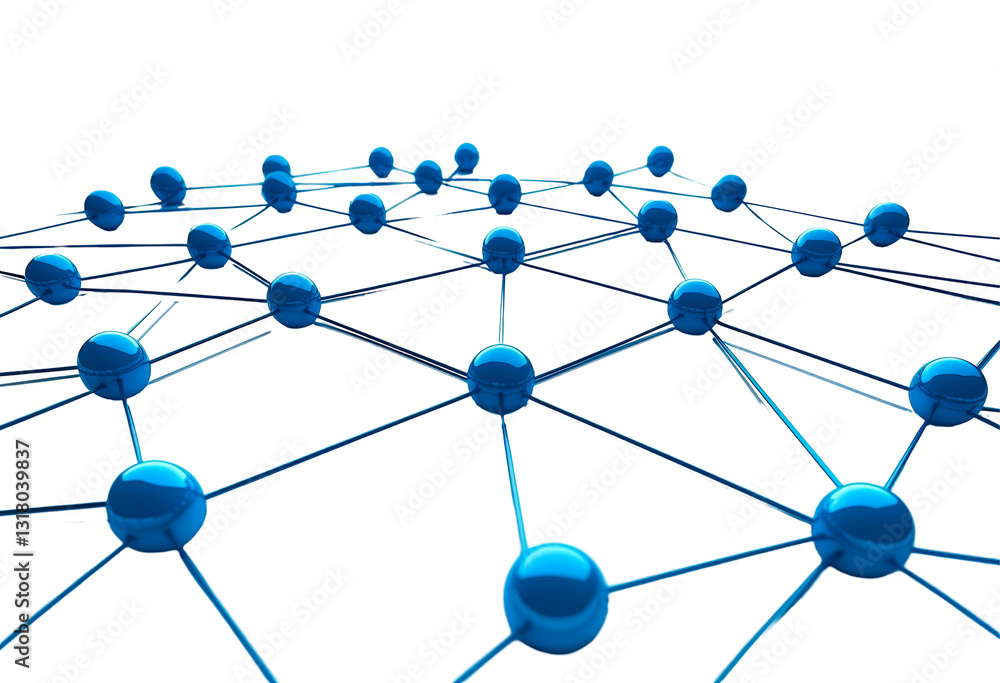 Poster network structure formed by blue spheres and connecting lines isolated on transparent background