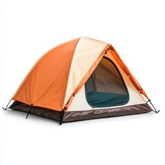 Bright Orange Tent with Open Door and Cozy Interior for Camping