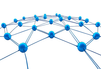 Network structure formed by blue spheres and connecting lines  isolated on transparent background