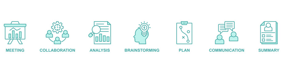 Brief banner web icon vector illustration concept with icon of meeting, collaboration, analysis, brainstorming, plan, communication, summary