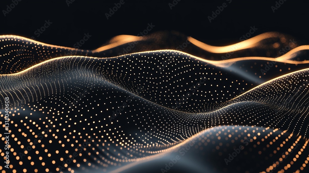 Poster abstract golden particle waves digital art background design