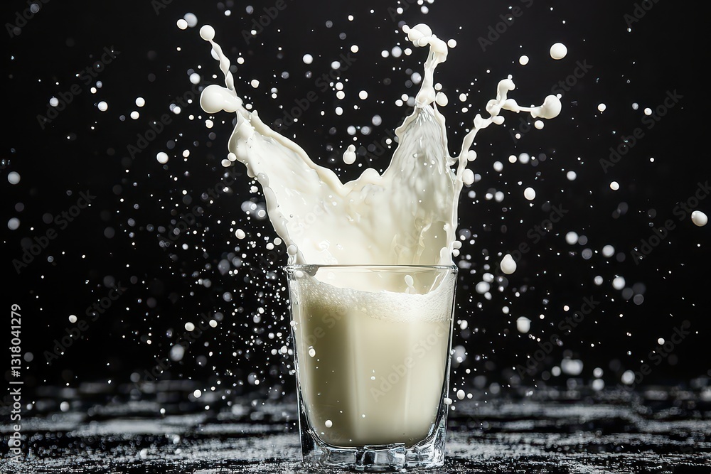 Aufkleber a glass of milk splashing dramatically against a dark background, creating a dynamic visual effect
