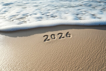 2026 Beach Sand and Ocean Wave Symbolizing New Year Transition and Future Hopes
