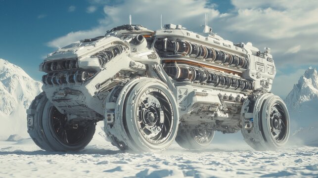 Futuristic Sci-Fi Vehicle Design in a Snowy Landscape