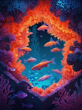 coral reef with fish illustration background potrait 