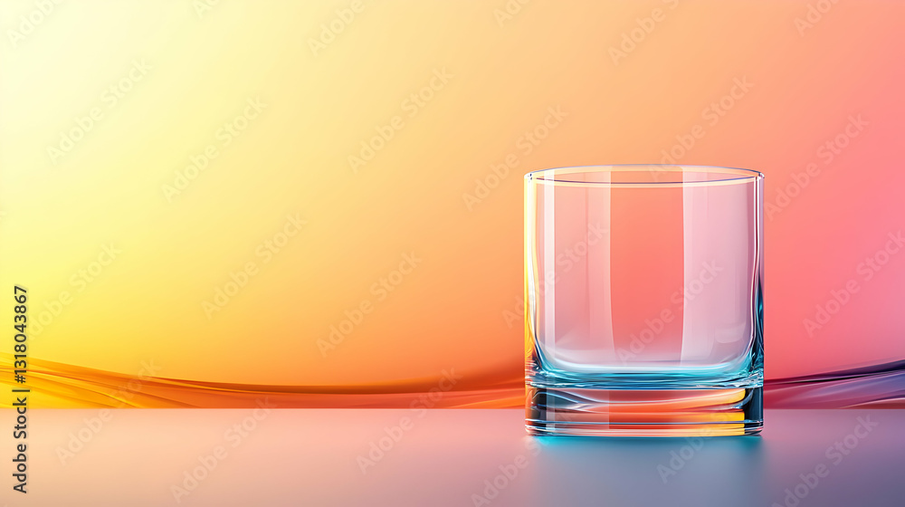 Aufkleber empty transparent glass on smooth surface with colorful gradient background
