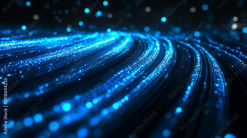 Poster abstract blue glowing particle streams digital art background: a mesmerizing swirl of vibrant blue l