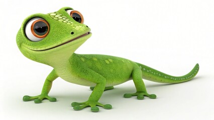 Adorable Cartoon Green Gecko Lizard Character Fun Illustration 3D Render