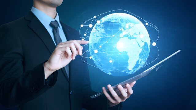 Exploring innovative digital transformation in global business infographic on future trends