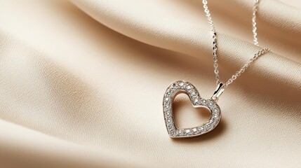 Fototapeta premium Elegant diamond heart necklace arranged neatly in a curve, isolated on a soft fabrictextured background