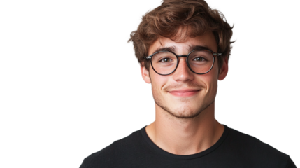 Portrait of a smiling young handsome man with glasses, isolated on transparent background.